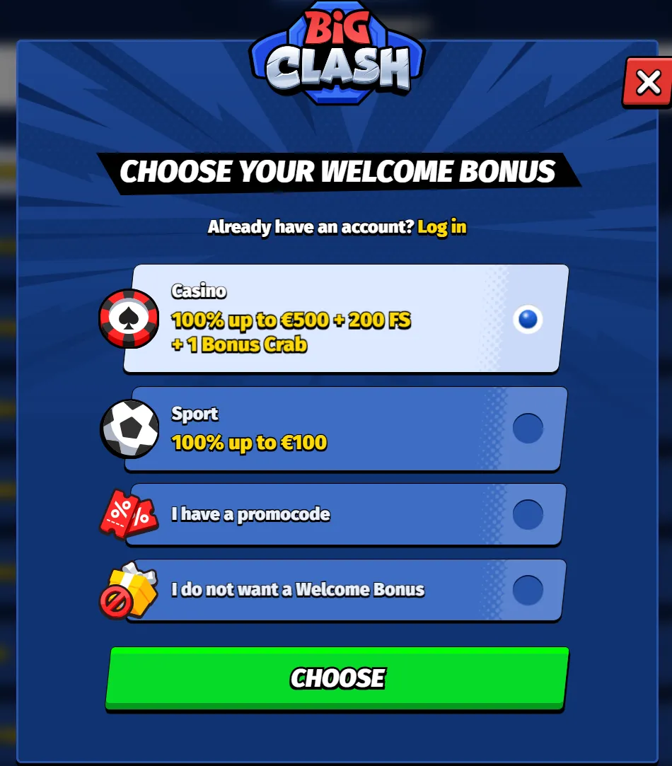 Big Clash Casino register